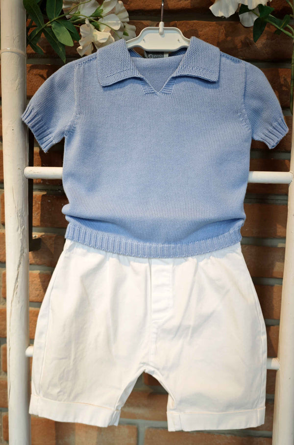 JO MILANO COMPLETO COTONE MAGLIA FILO AZZURRO+ BERMUDA COTONE BIANCO