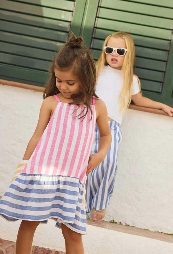 BOBOLI Vestito in lino a righe per bambina