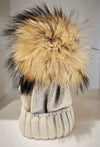 CAPPELLO LANA BEIGE POM POM VOLPE BEIGE