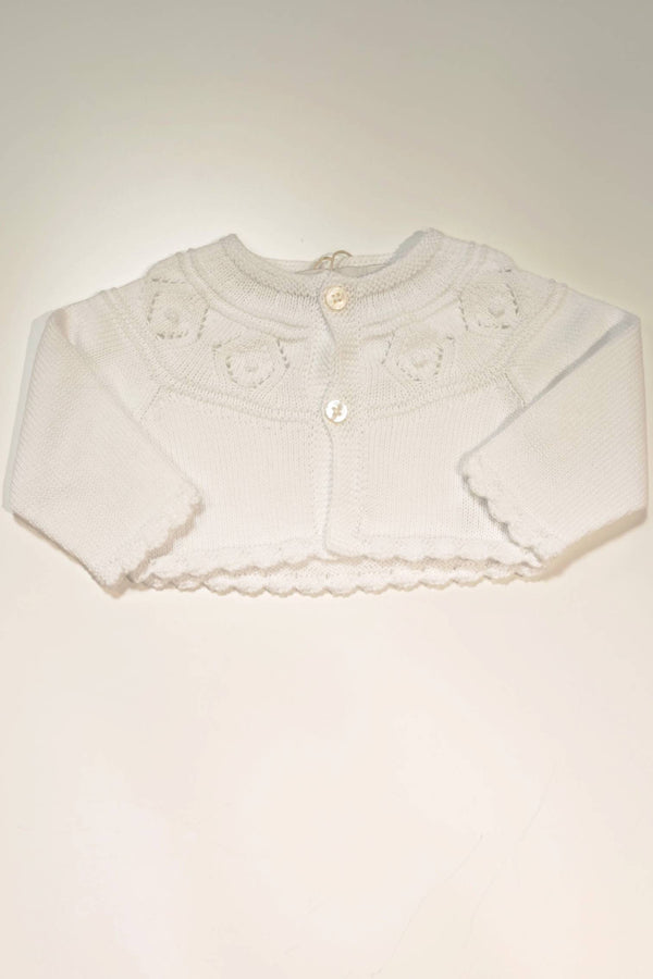 PECESA CARDIGAN CORTO FILO COTONE 100% BIANCO TRAFORATO