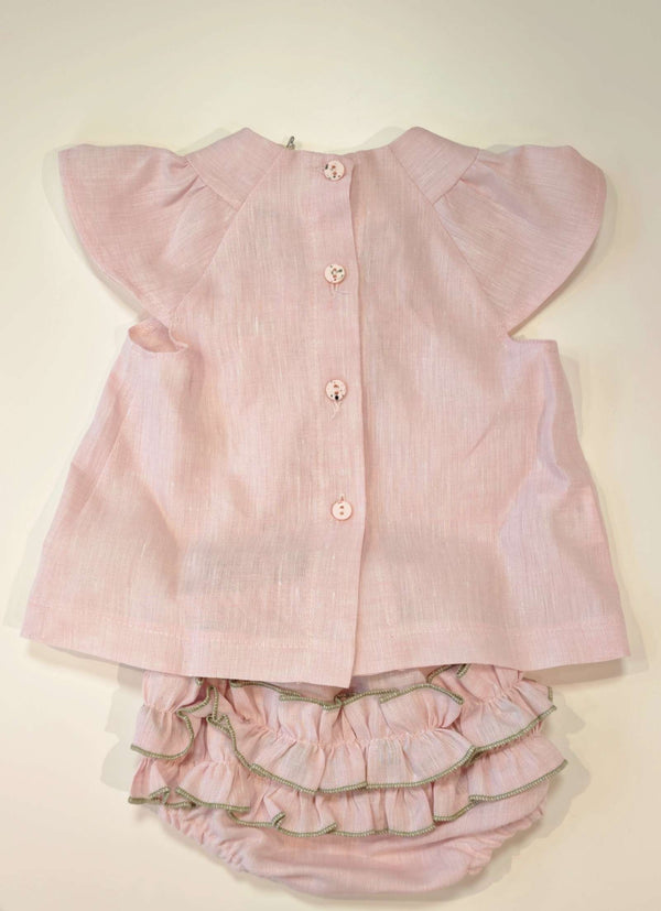 MARLù EK1817 BLUSA+CULOTTE LINO 100% VANIGLIA ROSA PESCO VERDE OLIVA
