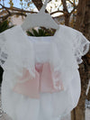 GRANLEI PAGLIACCETTO BIANCO CON TOP PIZZO E FIOCCO ROSA