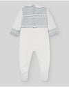 Paz Rodriguez tutina 100% LANA MERINO Panna/azzurro polvere con collo tondo