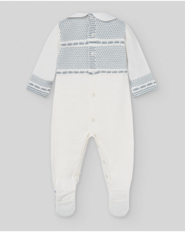Paz Rodriguez tutina 100% LANA MERINO Panna/azzurro polvere con collo tondo