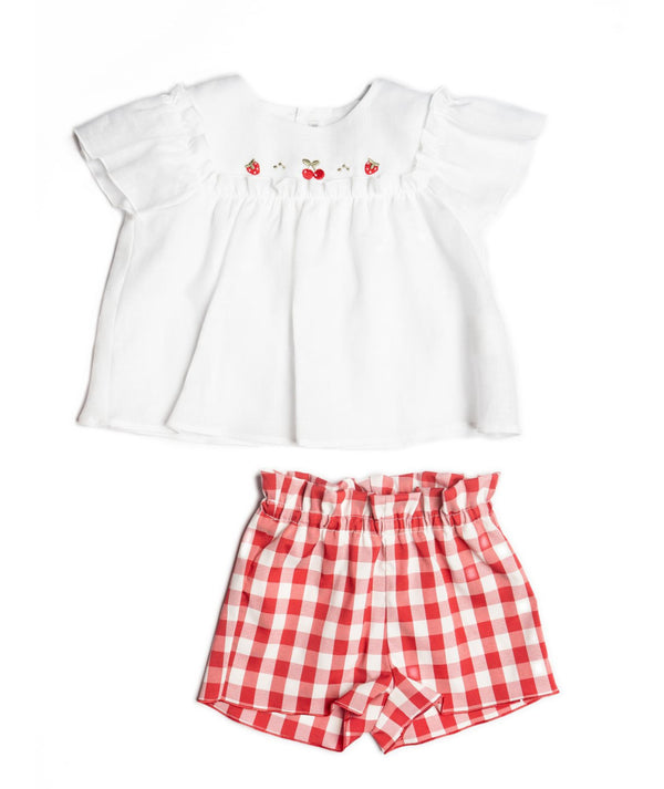 BARCELLINO COMPLETO BLUSA 100%LINO BIANCA +PANTALONCINO VICHY ROSSO