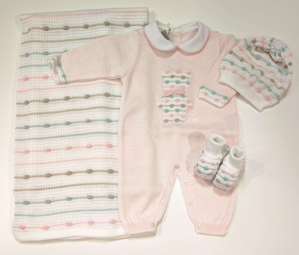 MARLù EK51 SET NASCITA TUTINA 0-3MESI +COPERTA+CAPPELLO+SCARPINA FILO ROSA MULTICOLOR