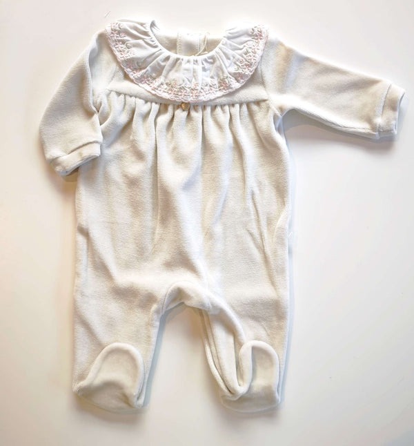 PURETè TUTINA CINIGLIA BEIGE CON COLLO ROUCHES RICAMATO