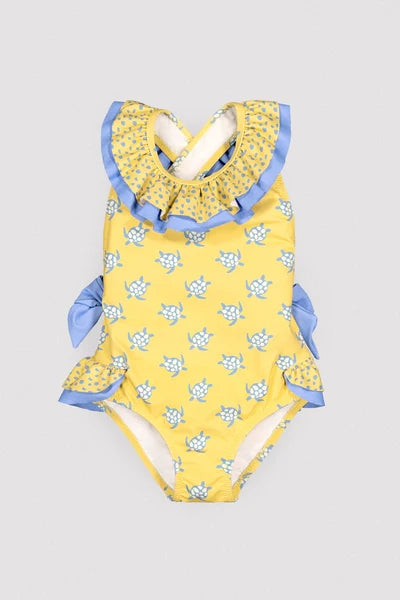 YSABEL MORA Costume da bagno per bambina con volant e fiocchi, stampa tartaruga 95137