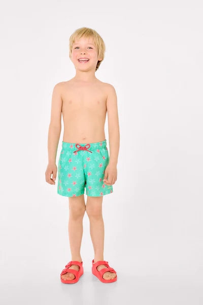 YSABEL MORA Costume da bagno corto da bambino con stampa a stelle marine turchesi 93080