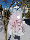 GRANLEI ABITO GIRO MANICHE ECRù ROSA PALO CON GONNA PIZZO