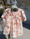 GRANLEI ABITO BIANCO MISTO LINO CON ROSE PESCA