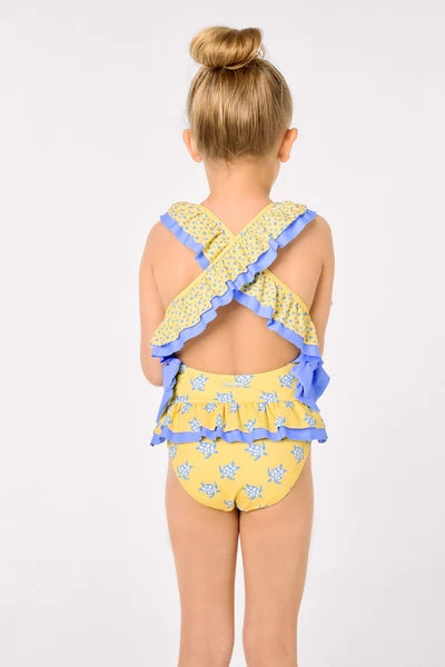 YSABEL MORA Costume da bagno per bambina con volant e fiocchi, stampa tartaruga 95137