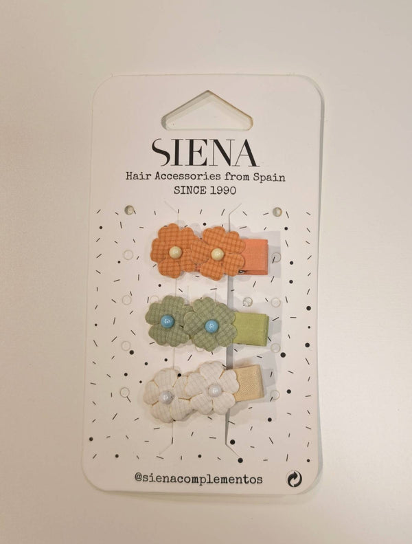 SIENA CONFEZIONE TRE MINI MOLLETTE A FORMA DI FIORE SALMONE ,SALVIA ,PANNA 4CM
