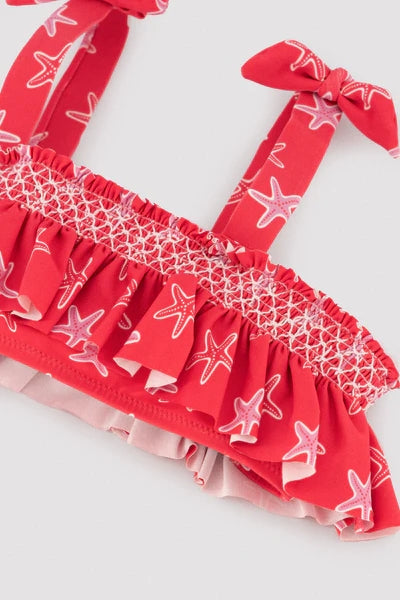 YSABEL MORA Bikini da bambina con dettagli a balze e motivo a nido d'ape di stelle marine 95155