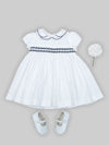PATACHOU ABITO BIANCO CON PUNTO SMOCK E RICAMI BLU