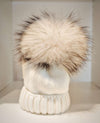 CAPPELLO LANA PANNA POM POM VOLPE BEIGE
