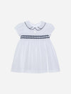 PATACHOU ABITO BIANCO CON PUNTO SMOCK E RICAMI BLU