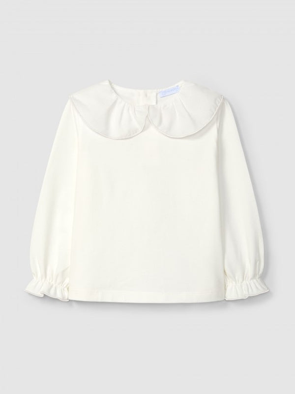 LARANJINHA Maglia a maniche lunghe in cotone con colletto arricciato I5756