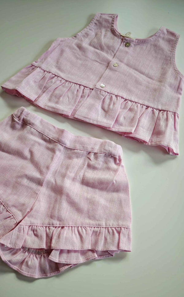BABYGI COMPLETO PURO LINO ROSA LN71G