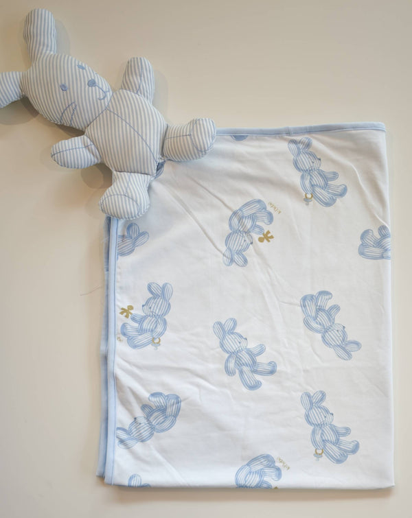 LE BEBè LBB5254 COPERTA COTONE CONIGLIETTO 3D BIANCO AZZURRA