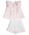 BARCELLINO COMPLETO BLUSA 100%LINO ROSA+PANTALONE COTONE BIANCO E LINO ROSA