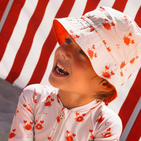 SWIMESSENTIAL Cappello da sole reversibile - Beige/Rosso - Crabby