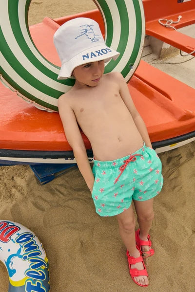 YSABEL MORA Costume da bagno corto da bambino con stampa a stelle marine turchesi 93080