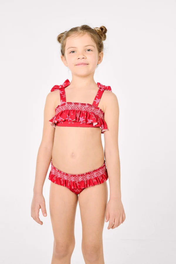YSABEL MORA Bikini da bambina con dettagli a balze e motivo a nido d'ape di stelle marine 95155
