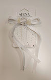 SIENA FERMAGLIO FIOCCO NASTRO E FIORI LULU BIANCO 10CM