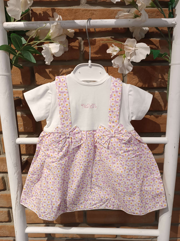 NANAN ABITO A BODY CON SALOPETTE FIORATA BIANCO