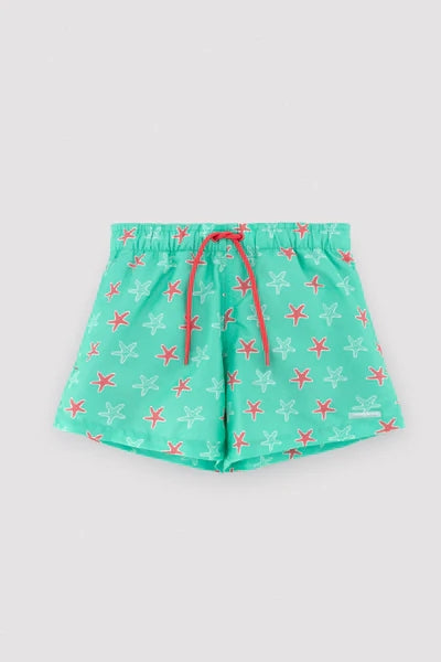 YSABEL MORA Costume da bagno corto da bambino con stampa a stelle marine turchesi 93080