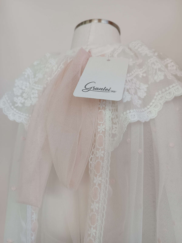 GRANLEI MANTELLA IN PIZZO BIANCA E ROSA