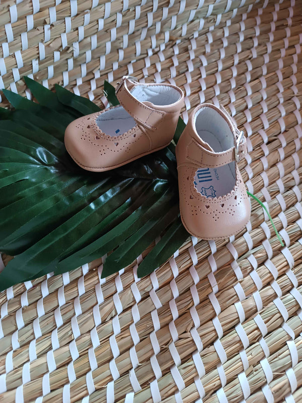 Scarpina ballerina in pelle beige lavorata