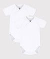 PETIT BATEAU Confezione da 2 body incrociati a maniche corte in cotone tinta unita neonato