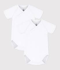 PETIT BATEAU Confezione da 2 body incrociati a maniche corte in cotone tinta unita neonato