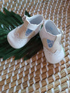 Scarpina inglesina in pelle bianca e beige con fibbia